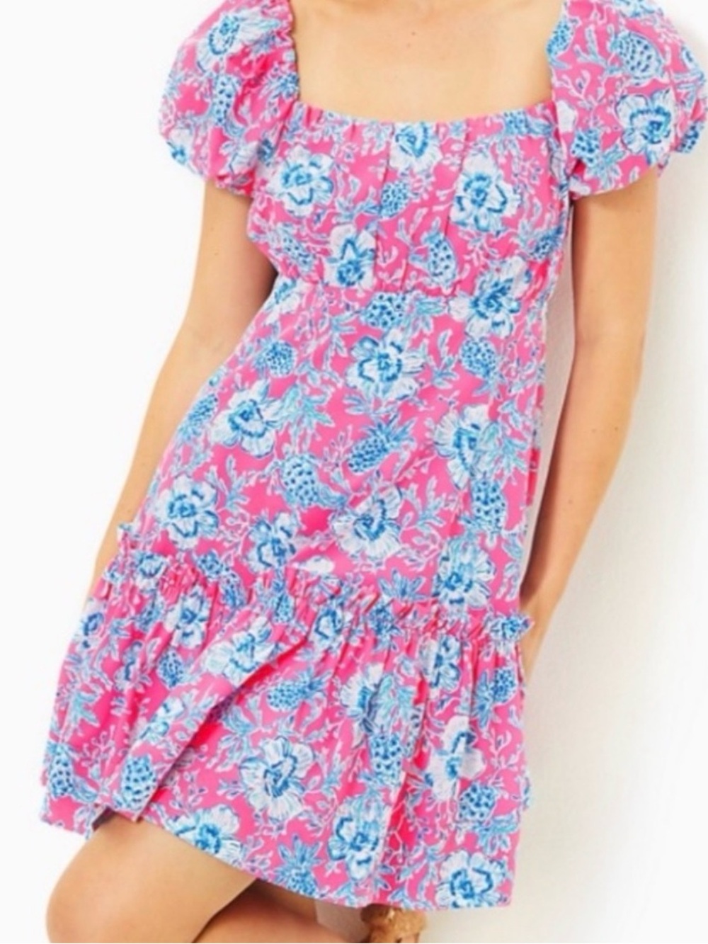 Lilly Pulitzer Pink Floral Puff-Sleeve Mini Dress